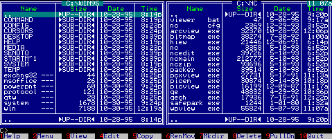 Norton Commander running in a DOS window